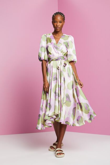 ESPRIT - Crinkled midi-jurk met print all-over in e-shop